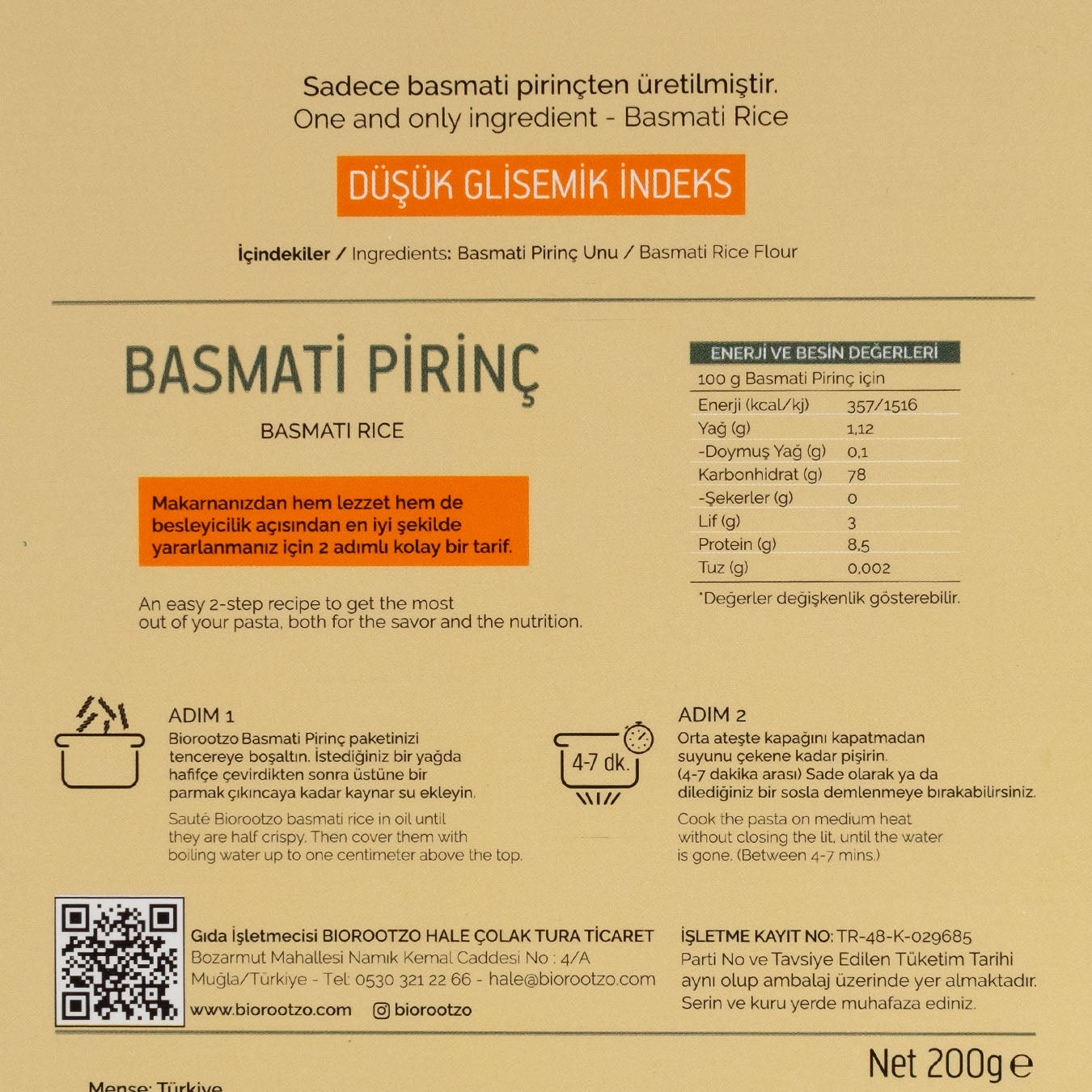 Biorootzo Basmati Pirinç Caserecce Makarna