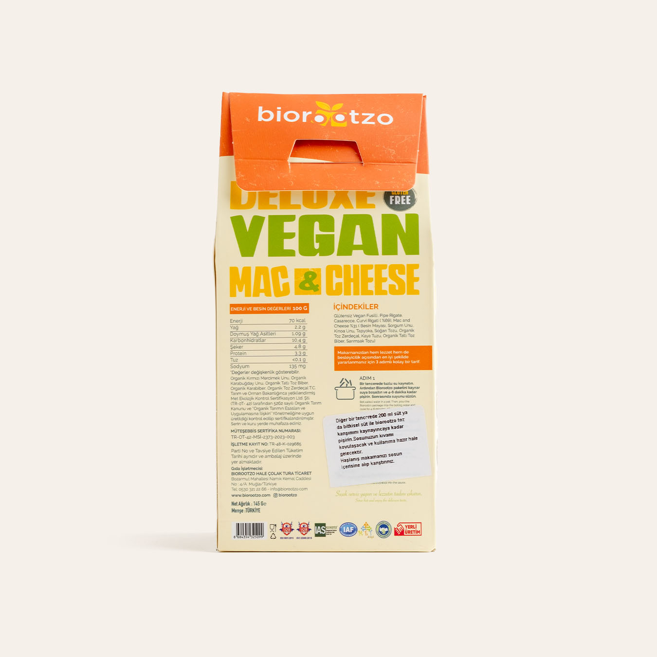 Biorootzo Deluxe Vegan Mac & Cheese – Glutensiz Bitkisel Makarna