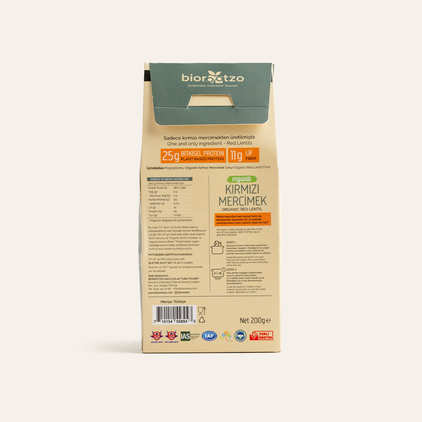 Biorootzo Organik Kırmızı Mercimek Şehriye