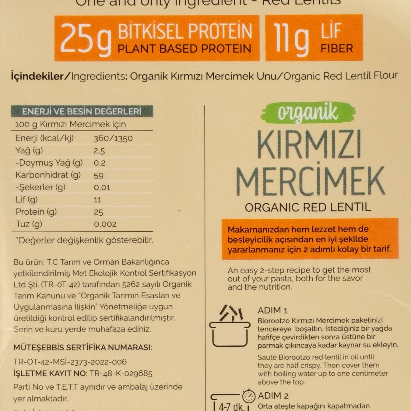 Biorootzo Organik Kırmızı Mercimek Şehriye