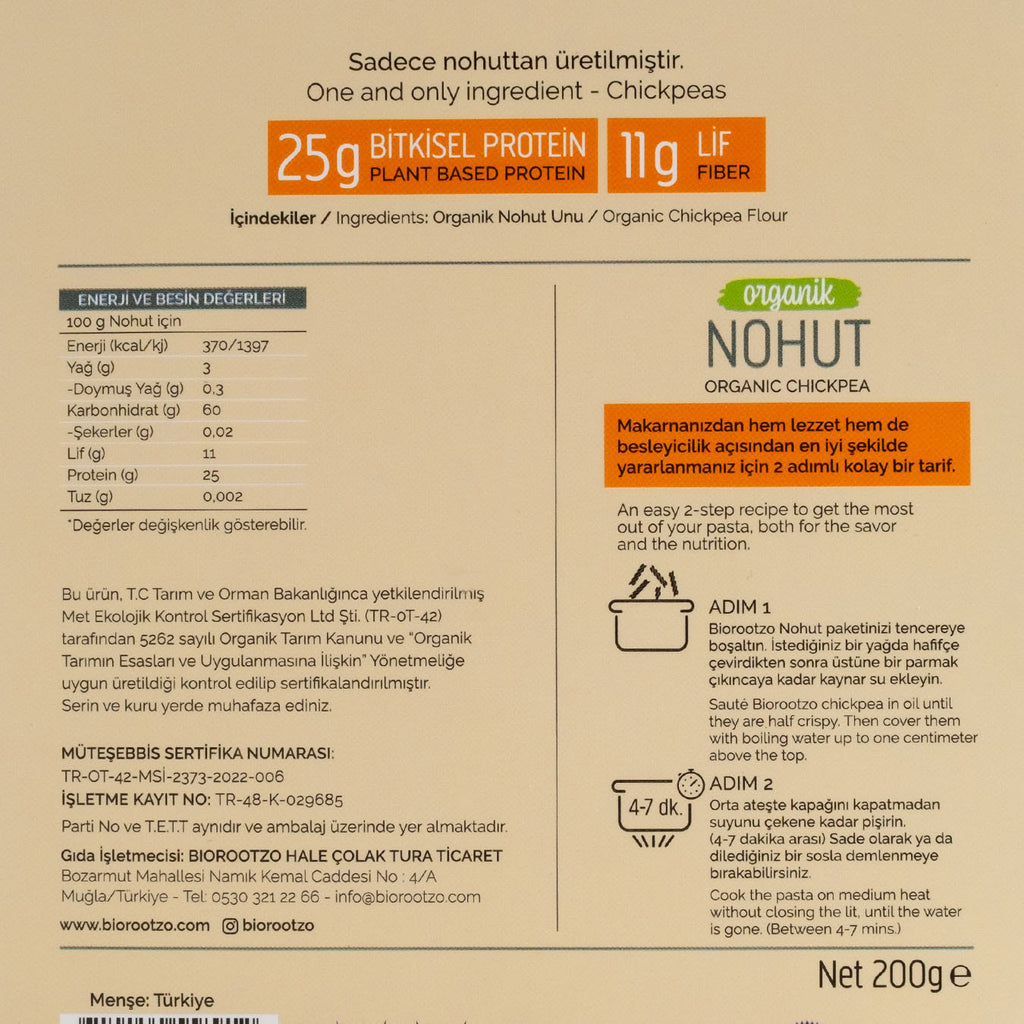 Biorootzo Nohut Pipe Rigate Makarna