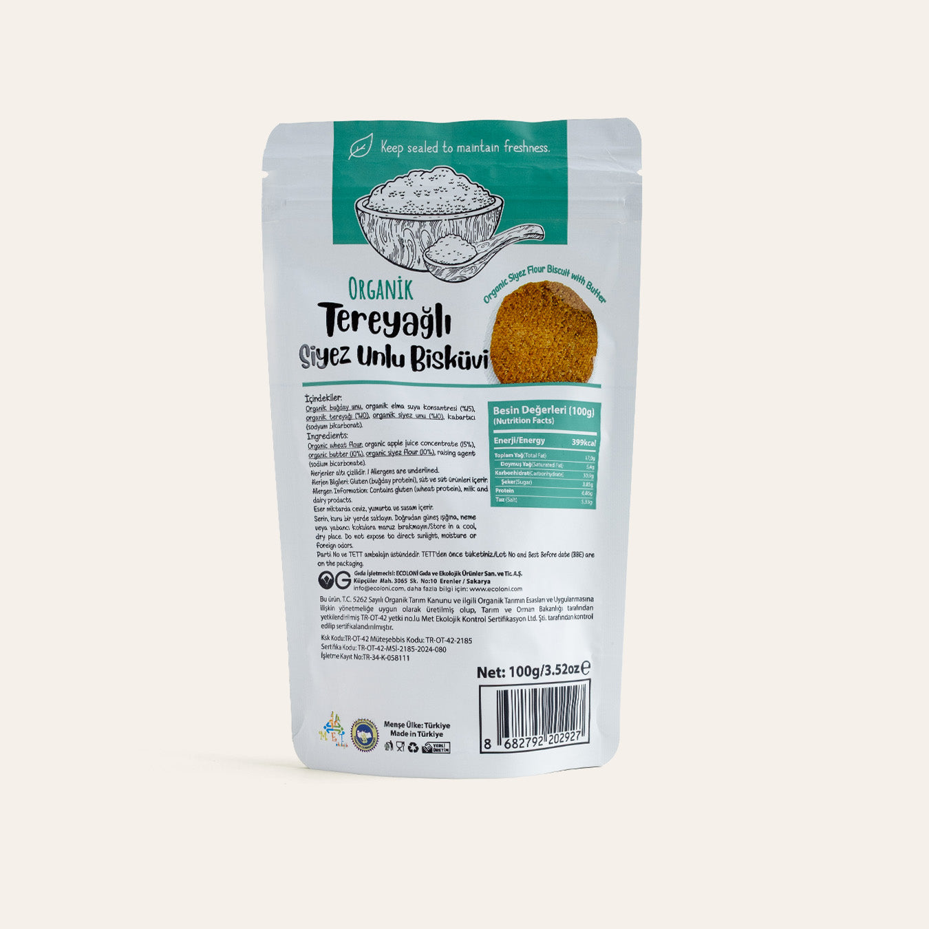 Og Natural Tereyağlı Siyez Unlu Bisküvi