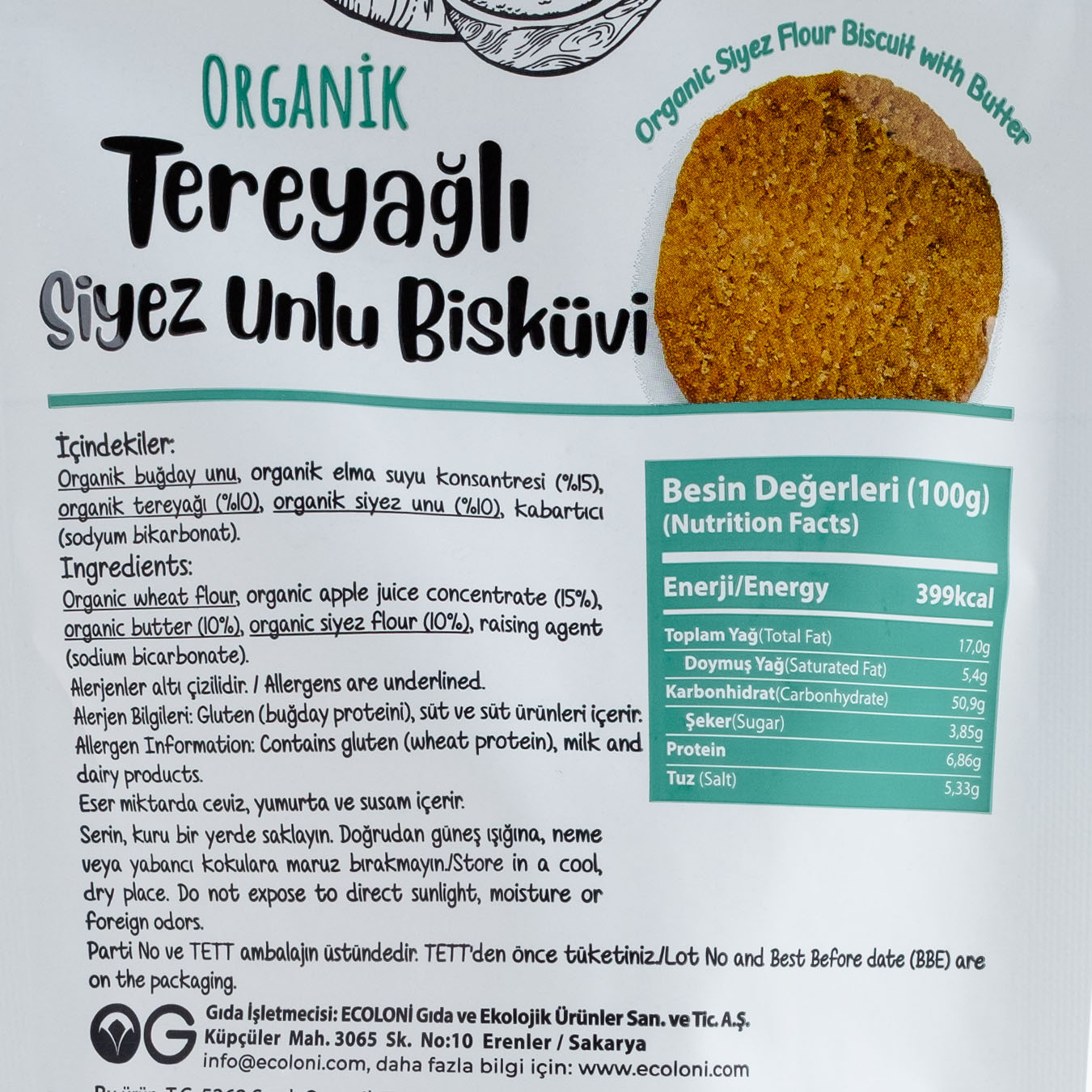 Og Natural Tereyağlı Siyez Unlu Bisküvi