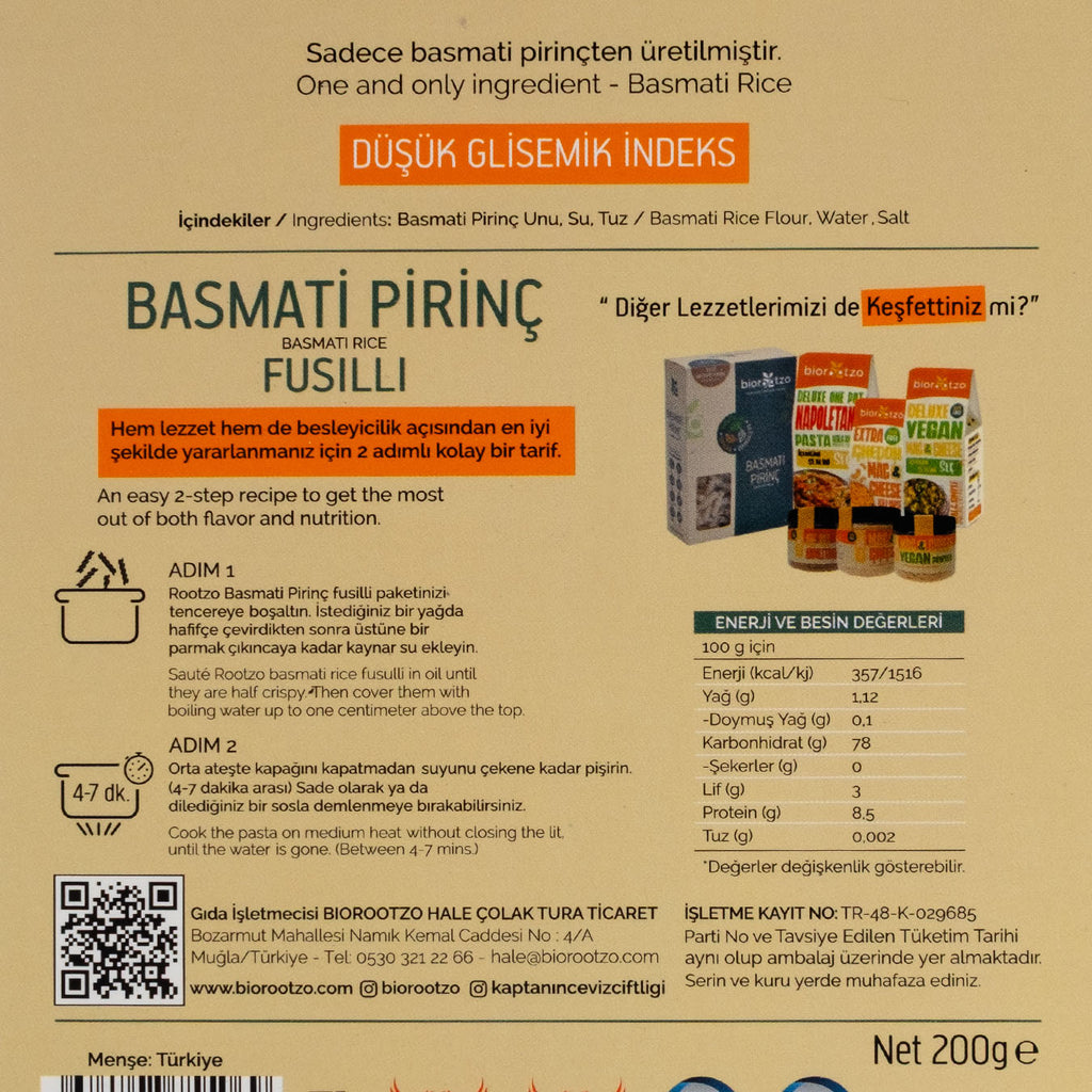 Rootzo Basmati Pirinç Fusilli Makarna