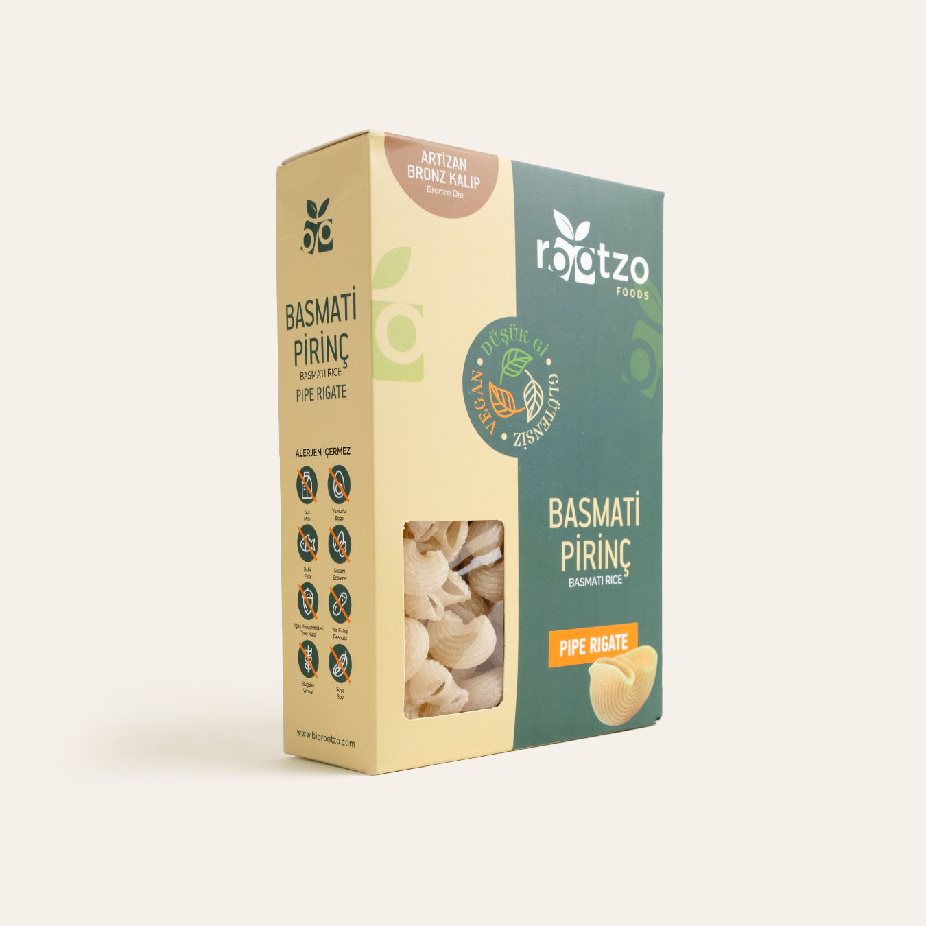 Rootzo Basmati Pirinç Pipe Rigate Makarna