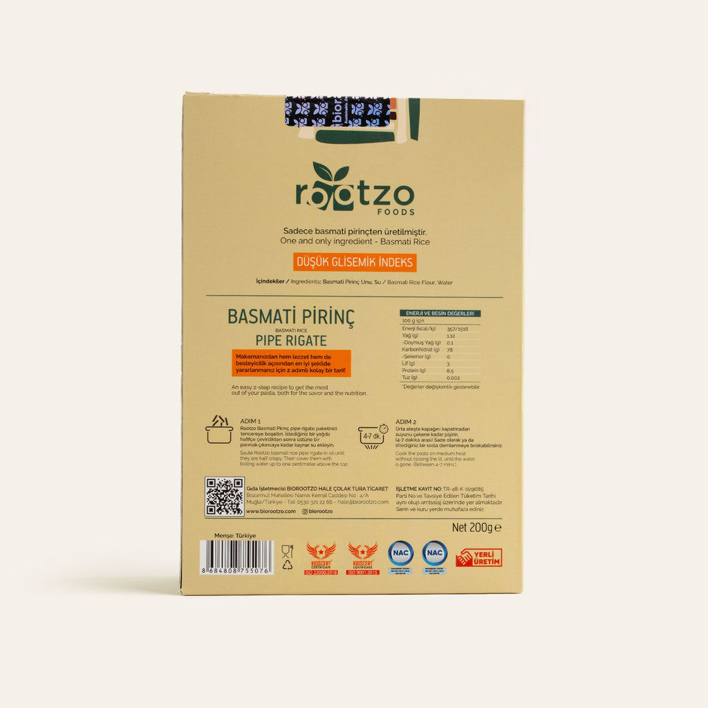 Rootzo Basmati Pirinç Pipe Rigate Makarna