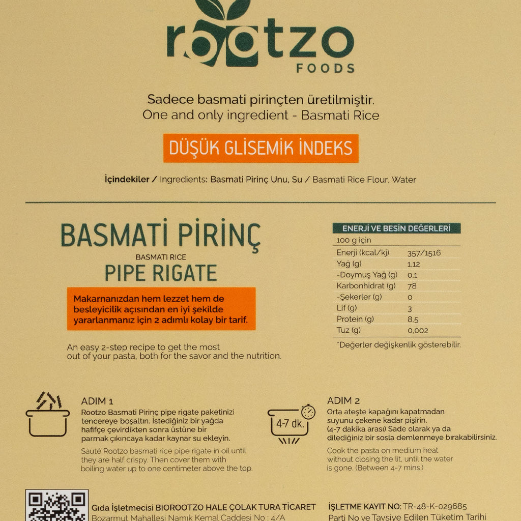 Rootzo Basmati Pirinç Pipe Rigate Makarna