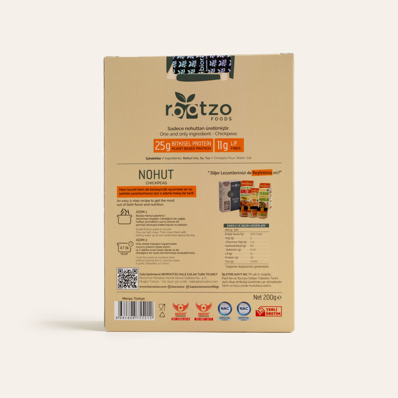 Biorootzo Nohut Fusilli Makarna