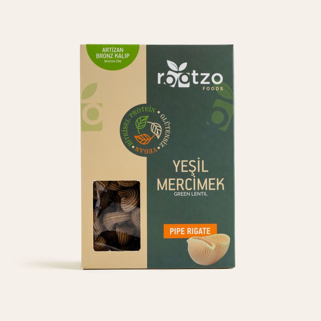 Biorootzo Organik Glütensiz ve Vegan Yeşil Mercimek Makarnası