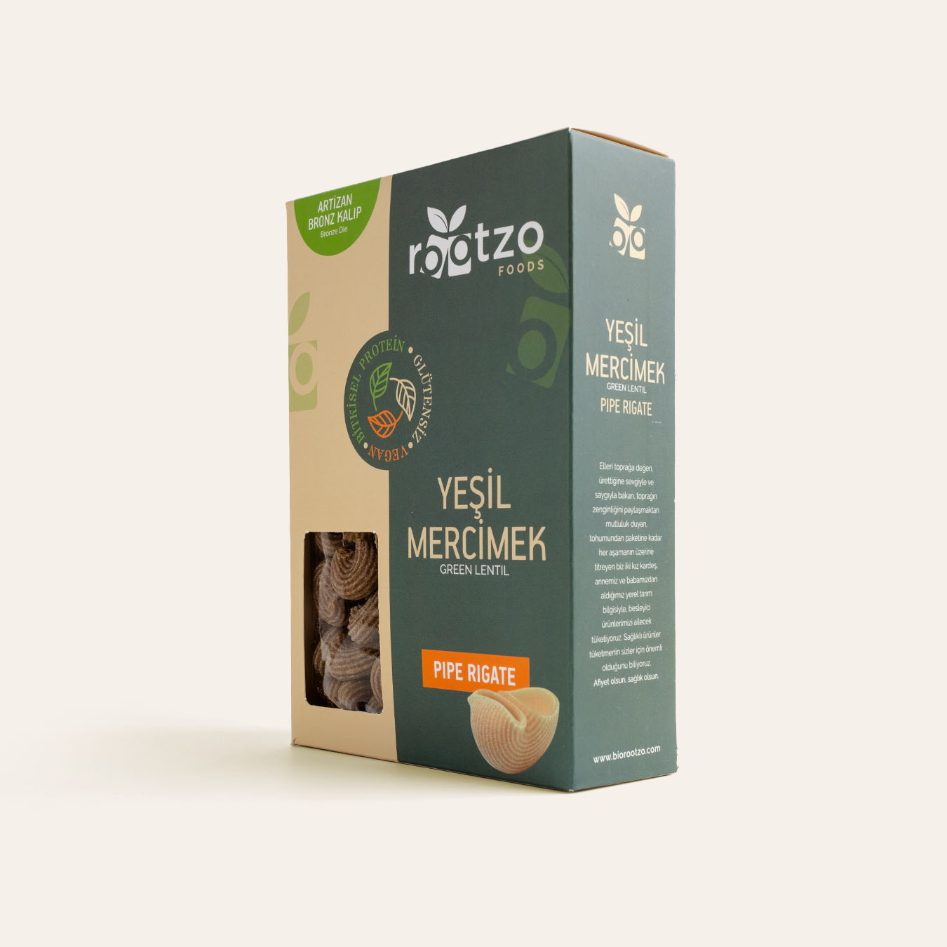 Biorootzo Organik Glütensiz ve Vegan Yeşil Mercimek Makarnası